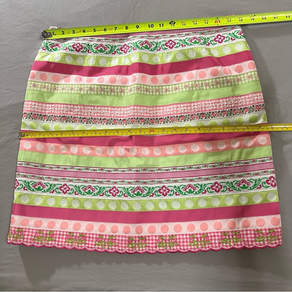 Lilly Pulitzer Multicolored High Waisted Ribbon Skirt Multi Print Lined Size 14 - Picture 9 of 9